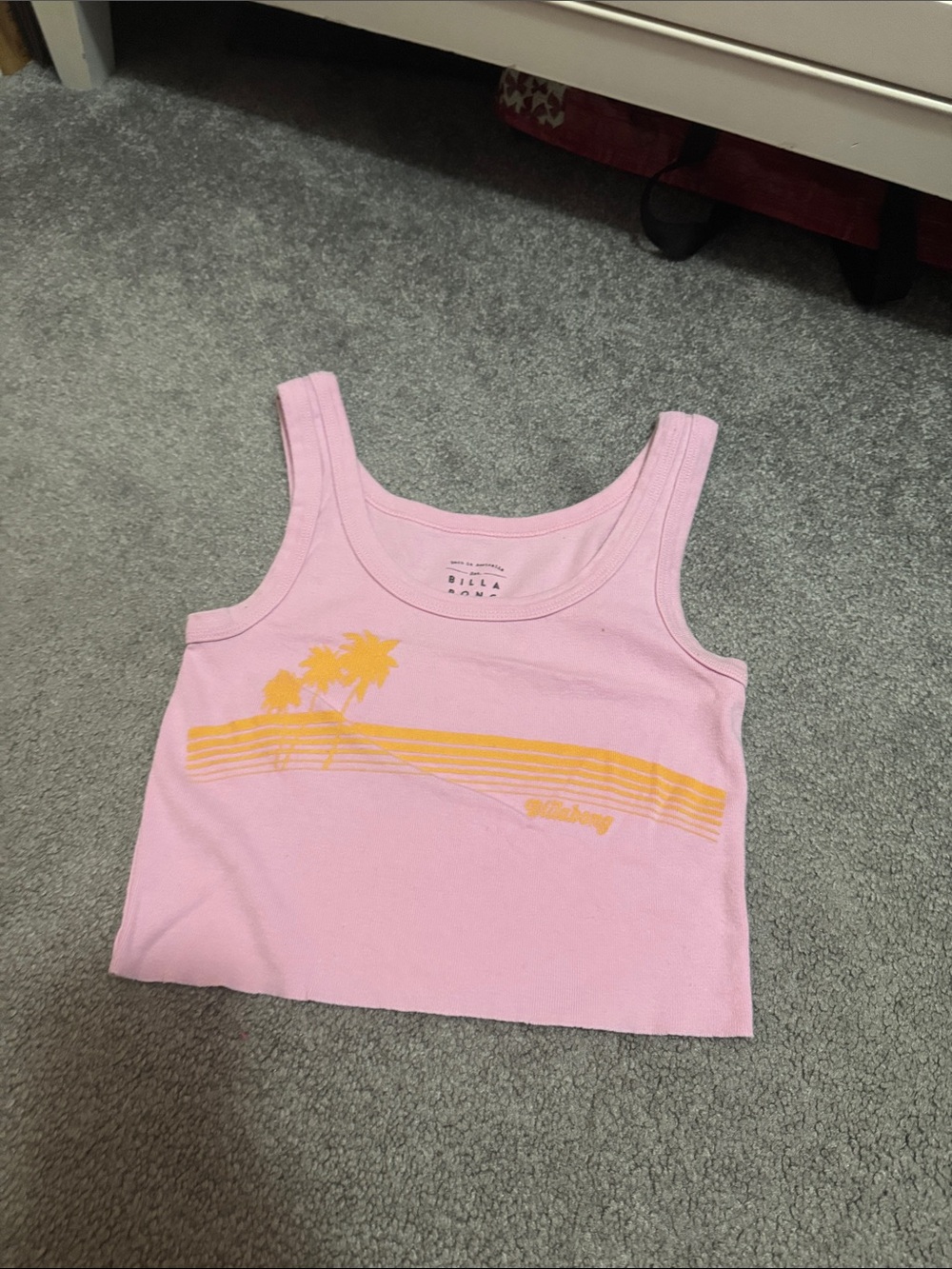 Billabong Pink Tank Top with Yellow Palm Stripe